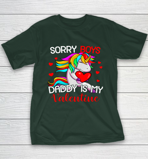 Sorry Boys Daddy Is My Valentine Unicorn Girls Valentine Youth T-Shirt 3
