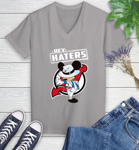 NHL Hey Haters Mickey Hockey Sports New Jersey Devils Women's V-Neck T-Shirt 4