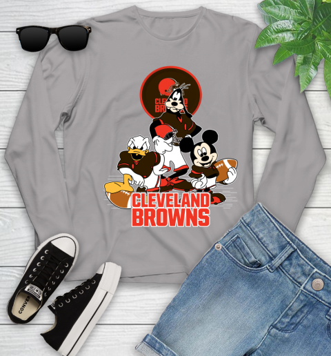 NFL Cleveland Browns Mickey Mouse Donald Duck Goofy Football Shirt Youth Long Sleeve 5