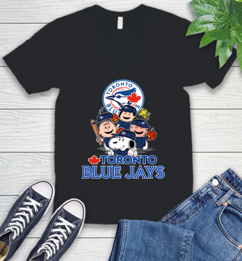 MLB Toronto Blue Jays Snoopy Charlie Brown Woodstock The Peanuts Movie Baseball T Shirt_000 V-Neck T-Shirt
