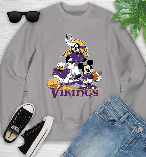 NFL Minnesota Vikings Mickey Mouse Donald Duck Goofy Football Shirt Youth Sweatshirt 3