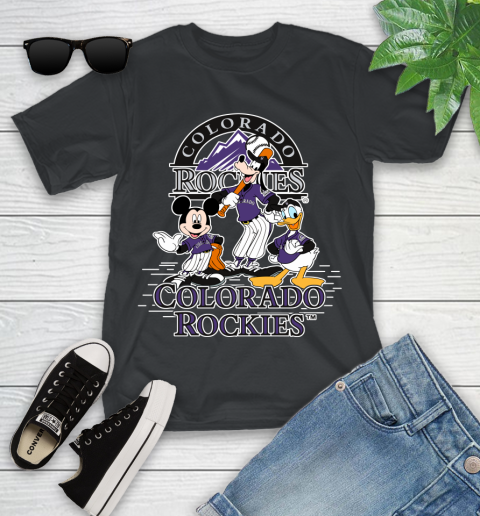 MLB Colorado Rockies Mickey Mouse Donald Duck Goofy Baseball T Shirt Youth T-Shirt