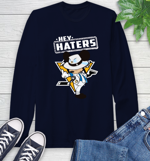 NHL Hey Haters Mickey Hockey Sports Pittsburgh Penguins Long Sleeve T-Shirt 3