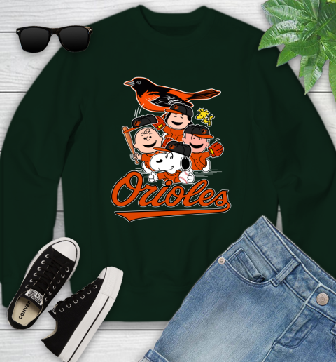 MLB Baltimore Orioles Snoopy Charlie Brown Woodstock The Peanuts Movie Baseball T Shirt_000 Youth Sweatshirt 9