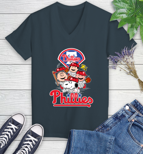 MLB Philadelphia Phillies Snoopy Charlie Brown Woodstock The Peanuts Movie Baseball T Shirt_000 Women's V-Neck T-Shirt 8