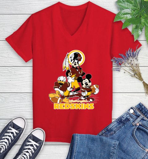 NFL Washington Redskins Mickey Mouse Donald Duck Goofy Football Shirt Women's V-Neck T-Shirt 11