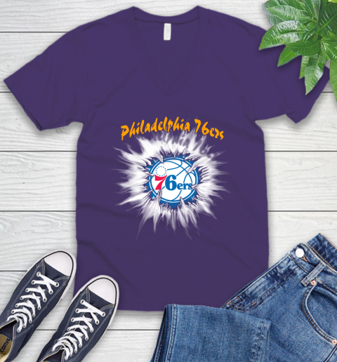 Philadelphia 76ers NBA Basketball Rip Sports V-Neck T-Shirt 9