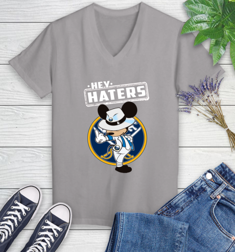 NHL Hey Haters Mickey Hockey Sports Buffalo Sabres Women's V-Neck T-Shirt 4