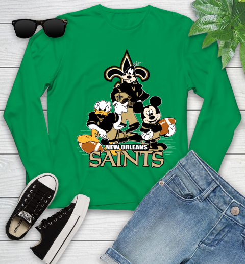 NFL New Orleans Saints Mickey Mouse Donald Duck Goofy Football Shirt Youth Long Sleeve 7
