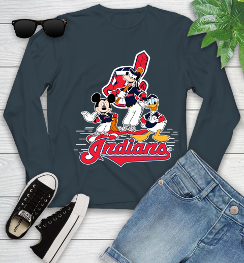 MLB Cleveland Indians Mickey Mouse Donald Duck Goofy Baseball T Shirt Youth Long Sleeve 9
