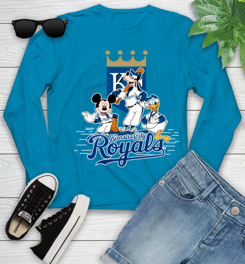 MLB Kansas City Royals Mickey Mouse Donald Duck Goofy Baseball T Shirt Youth Long Sleeve 8