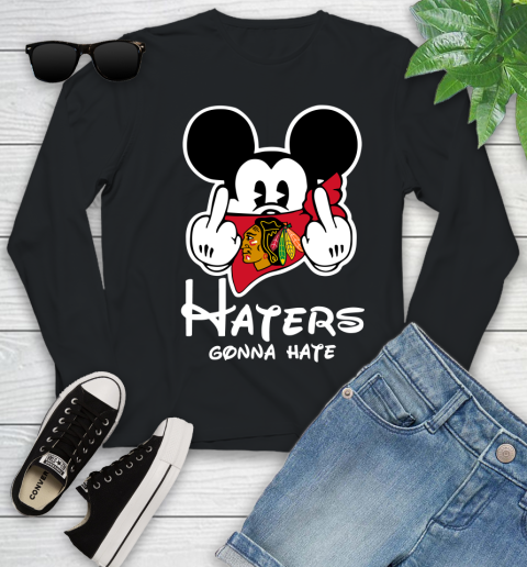 NHL Chicago Blackhawks Haters Gonna Hate Mickey Mouse Disney Hockey T Shirt Youth Long Sleeve