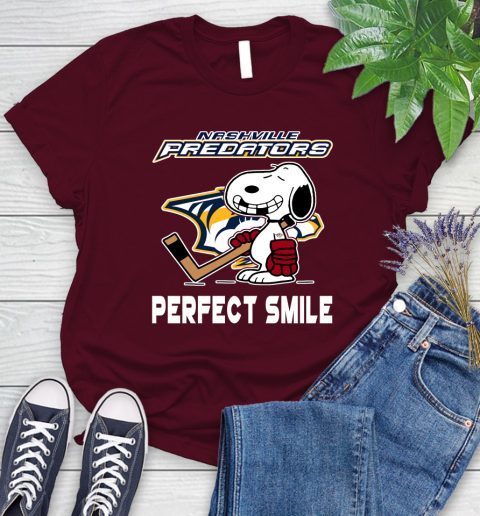 NHL Nashville Predators Snoopy Perfect Smile The Peanuts Movie Hockey T Shirt Women's T-Shirt 7