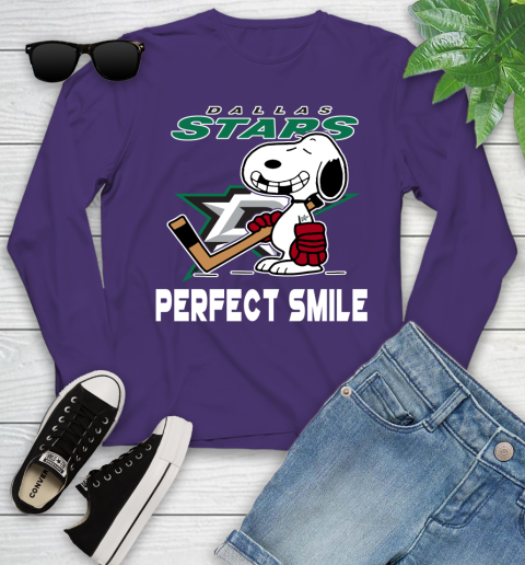 NHL Dallas Stars Snoopy Perfect Smile The Peanuts Movie Hockey T Shirt Youth Long Sleeve 4