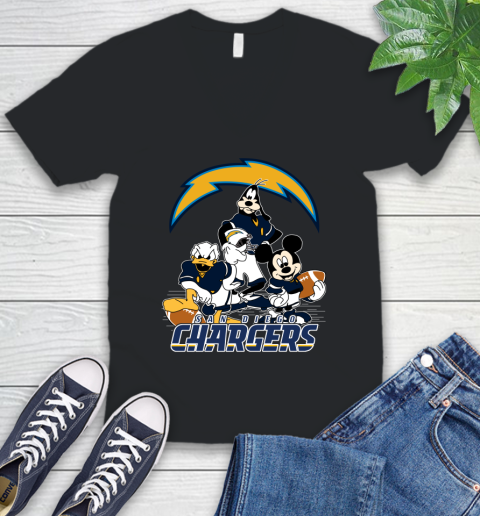 NFL San Diego Chargers Mickey Mouse Donald Duck Goofy Football Shirt V-Neck T-Shirt