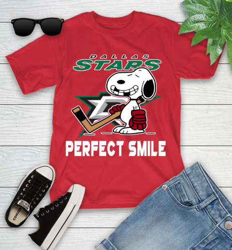 NHL Dallas Stars Snoopy Perfect Smile The Peanuts Movie Hockey T Shirt Youth T-Shirt 13