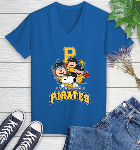 MLB Pittsburgh Pirates Snoopy Charlie Brown Woodstock The Peanuts Movie Baseball T Shirt_000 Women's V-Neck T-Shirt 10