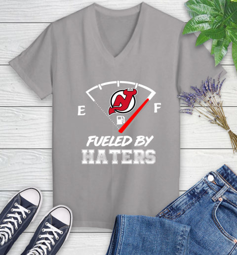 New Jersey Devils NHL Hockey Fueled By Haters Sports Women's V-Neck T-Shirt 4