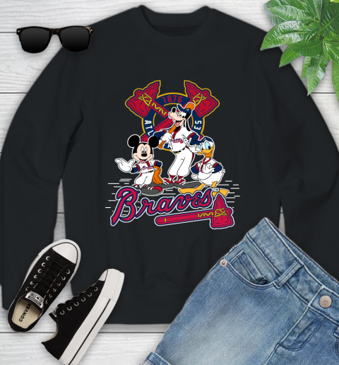 MLB Atlanta Braves Mickey Mouse Donald Duck Goofy Baseball T Shirt Youth Sweatshirt