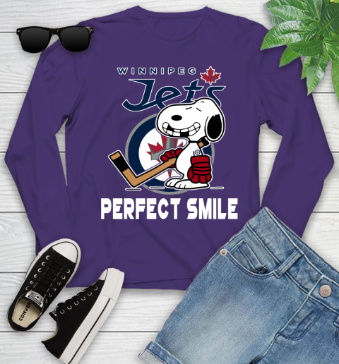 NHL Winnipeg Jets Snoopy Perfect Smile The Peanuts Movie Hockey T Shirt Youth Long Sleeve 4