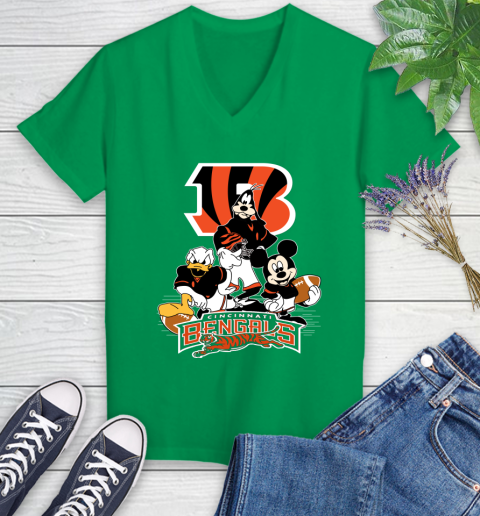 NFL Cincinnati Bengals Mickey Mouse Donald Duck Goofy Football Shirt Women's V-Neck T-Shirt 5