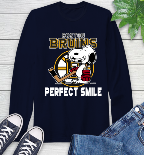 NHL Boston Bruins Snoopy Perfect Smile The Peanuts Movie Hockey T Shirt Long Sleeve T-Shirt 3