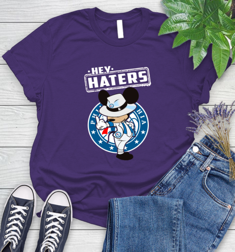 NBA Hey Haters Mickey Basketball Sports Philadelphia 76ers Women's T-Shirt 4