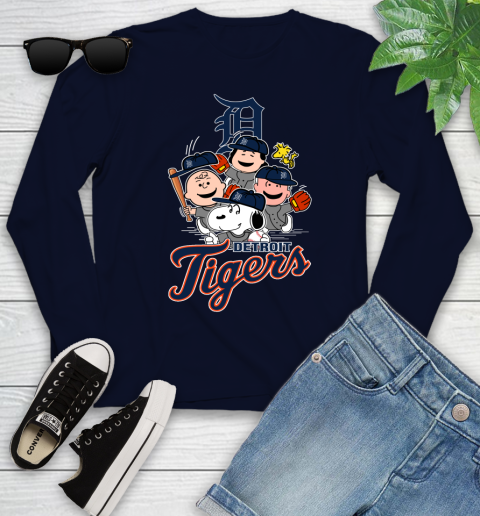 MLB Detroit Tigers Snoopy Charlie Brown Woodstock The Peanuts Movie Baseball T Shirt Youth Long Sleeve 2