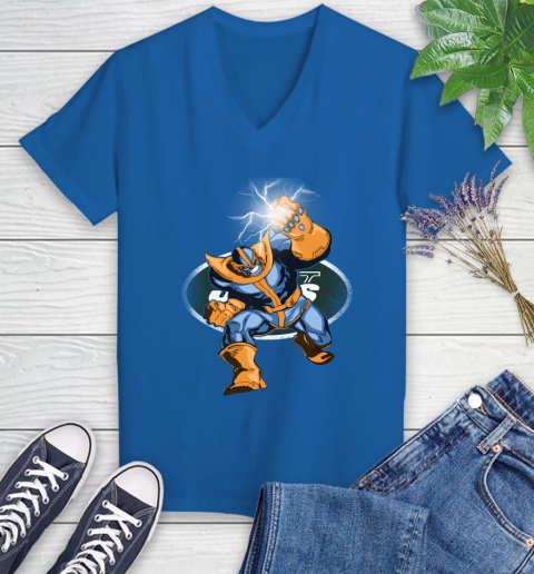 New York Jets NFL Football Thanos Avengers Infinity War Marvel Women's V-Neck T-Shirt 10