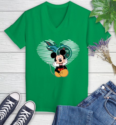 NFL Tennessee Titans The Heart Mickey Mouse Disney Football T Shirt_000 Women's V-Neck T-Shirt 5