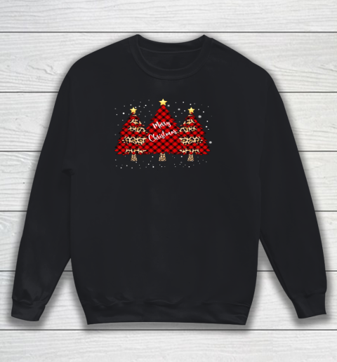 Merry Christmas Tree Leopard and Buffalo Plaid Xmas Tree Sweatshirt