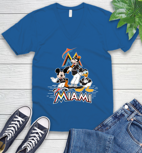 MLB Miami Marlins Mickey Mouse Donald Duck Goofy Baseball T Shirt V-Neck T-Shirt 5