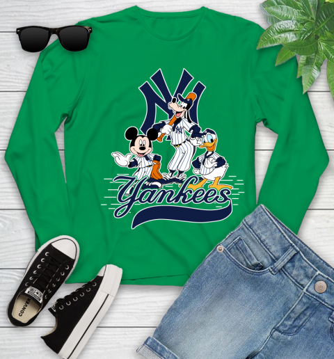 MLB New York Yankees Mickey Mouse Donald Duck Goofy Baseball T Shirt Youth Long Sleeve 7