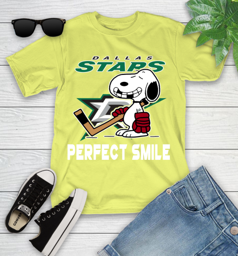NHL Dallas Stars Snoopy Perfect Smile The Peanuts Movie Hockey T Shirt Youth T-Shirt 10