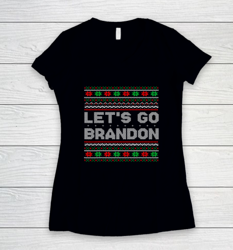 Let's Go Brandon Impeach Biden Liberal Chant FJB Ugly Christmas Women's V-Neck T-Shirt