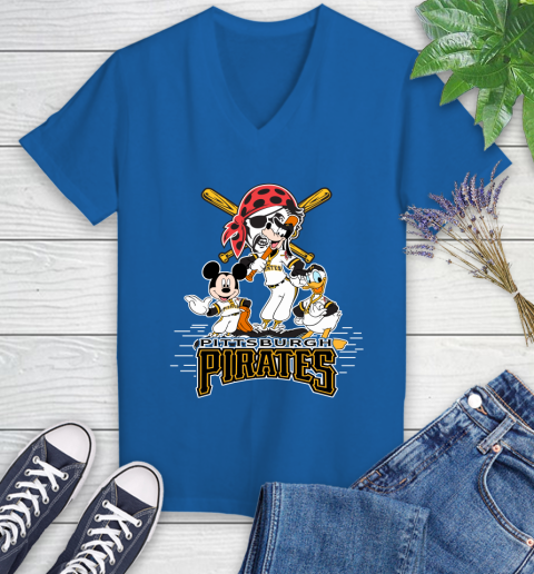 MLB Pittsburgh Pirates Mickey Mouse Donald Duck Goofy Baseball T Shirt Women's V-Neck T-Shirt 10