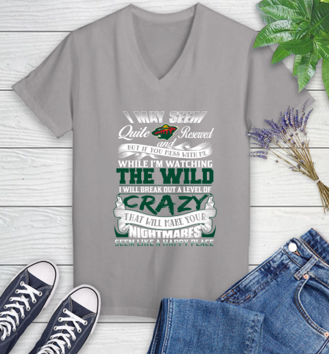 Minnesota Wild NHL Hockey Don't Mess With Me While I'm Watching My Team Women's V-Neck T-Shirt 4