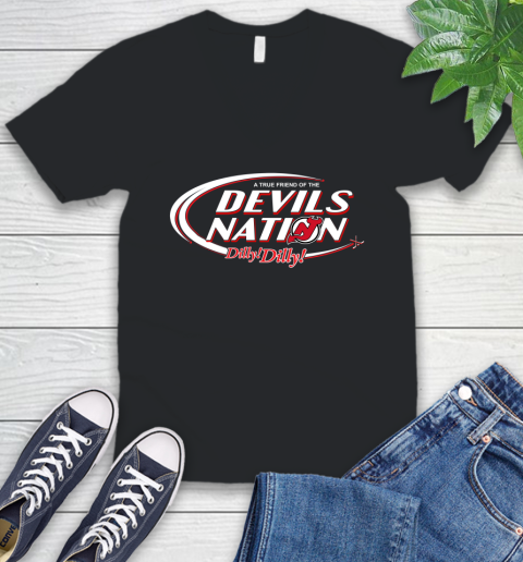 NHL A True Friend Of The New Jersey Devils Dilly Dilly Hockey Sports V-Neck T-Shirt