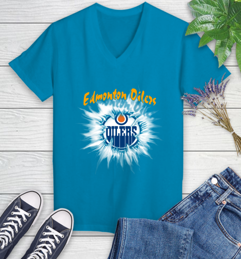 Edmonton Oilers NHL Hockey Adoring Fan Rip Sports Women's V-Neck T-Shirt 7