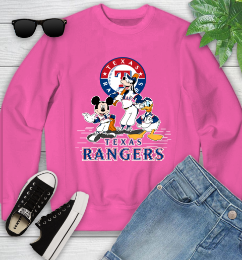 MLB Texas Rangers Mickey Mouse Donald Duck Goofy Baseball T Shirt Youth Sweatshirt 6