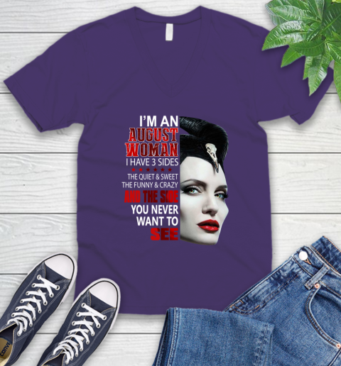 Maleficent I'm an august woman i have 3 side shirt V-Neck T-Shirt 9