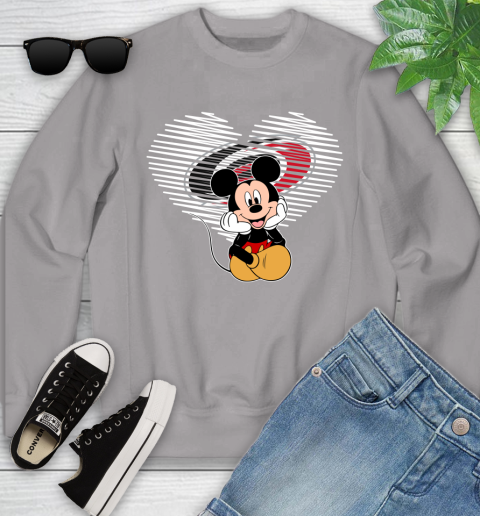 NHL Carolina Hurricanes The Heart Mickey Mouse Disney Hockey Youth Sweatshirt 3