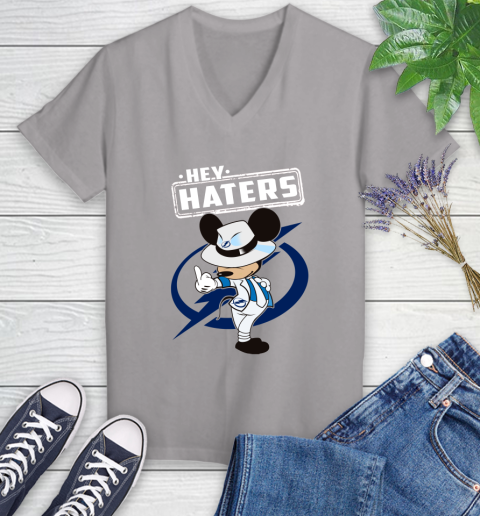 NHL Hey Haters Mickey Hockey Sports Tampa Bay Lightning Women's V-Neck T-Shirt 4