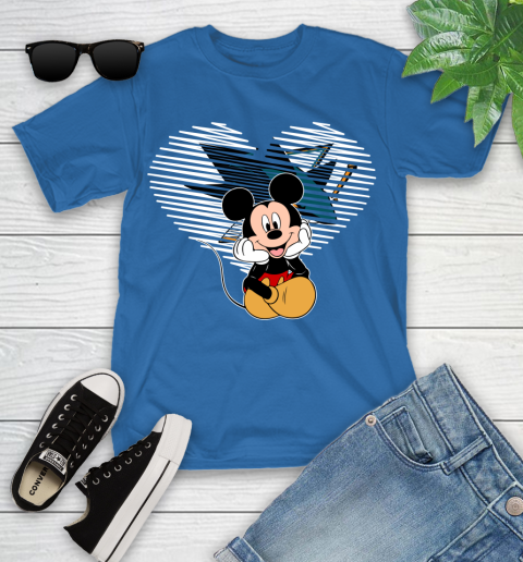 NHL San Jose Sharks The Heart Mickey Mouse Disney Hockey Youth T-Shirt 12