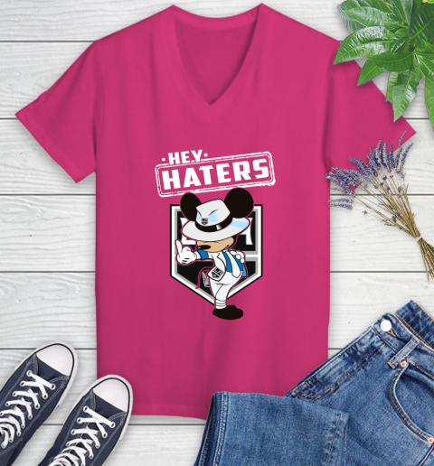 NHL Hey Haters Mickey Hockey Sports Los Angeles Kings Women's V-Neck T-Shirt 9