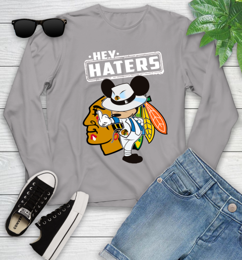 NHL Hey Haters Mickey Hockey Sports Chicago Blackhawks Youth Long Sleeve 5