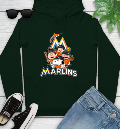 MLB Miami Marlins Snoopy Charlie Brown Woodstock The Peanuts Movie Baseball T Shirt Youth Hoodie 14