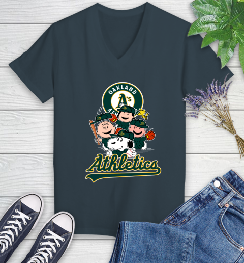 MLB Oakland Athletics Snoopy Charlie Brown Woodstock The Peanuts Movie Baseball T Shirt_000 Women's V-Neck T-Shirt 8