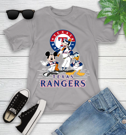 MLB Texas Rangers Mickey Mouse Donald Duck Goofy Baseball T Shirt Youth T-Shirt 4