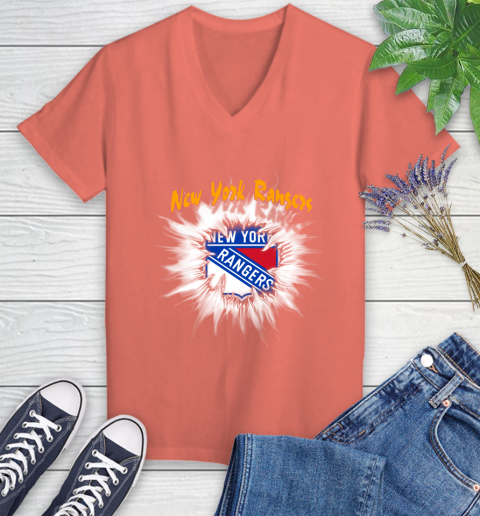 New York Rangers NHL Hockey Adoring Fan Rip Sports Women's V-Neck T-Shirt 6